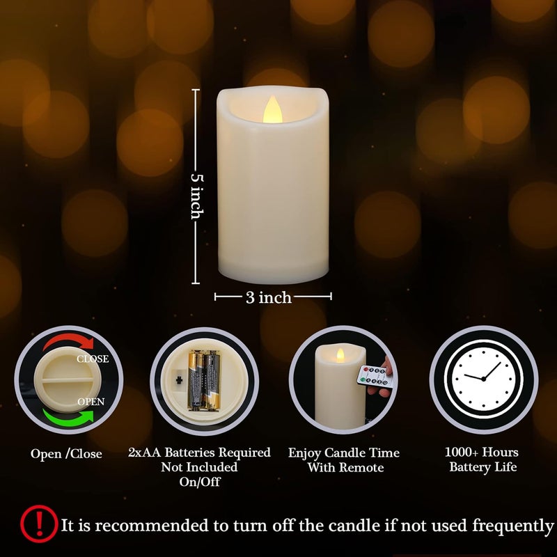 7LinRay Store 3" x 5" Flameless Candles Outdoor Battery Operated Candles with Remote and Timer, Waterproof Flameless Pillar Flickering LED Candles for Home Wedding Decor, Ivory Plastic, 1 Pack - Image 2